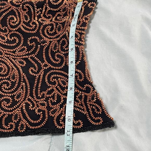Vintage Cache Women's Sz 4 Top Cropped Silk Beaded Embellished Holiday brown - Picture 10 of 10